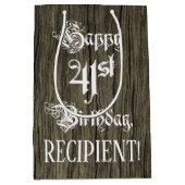 41番目の誕生日: ファンシー、フェイク木目+名前をカスタムする ミディアムペーパーバッグ (正面)