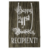 41番目の誕生日: ファンシー、フェイク木目+名前をカスタムする ミディアムペーパーバッグ (裏面)