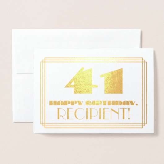 41番目の誕生日、名前+アールデコインスパイアの外観「41」 箔カード (封筒付き正面)