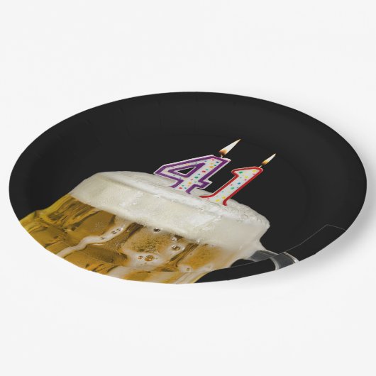 41誕生日ビールオンブラック紙プレート ペーパープレート (アングル)