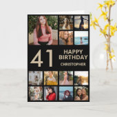 41誕生日フォトコラージュ13枚フォトブラック&金ゴールド カード (黄色い花)