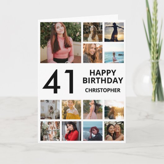 41誕生日フォトコラージュ13枚白黒 カード (正面)