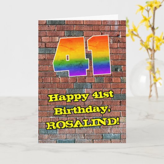 41誕生日:おもしろいグラフィティインスパイアレインボー41 カード (黄色い花)