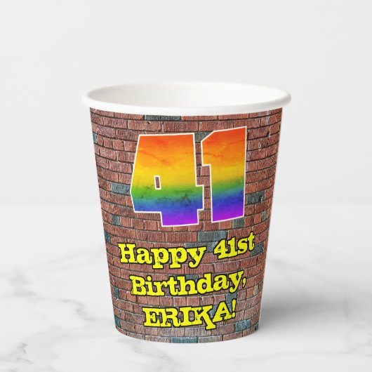 41誕生日:おもしろいグラフィティインスパイアレインボー41 紙コップ (裏面)