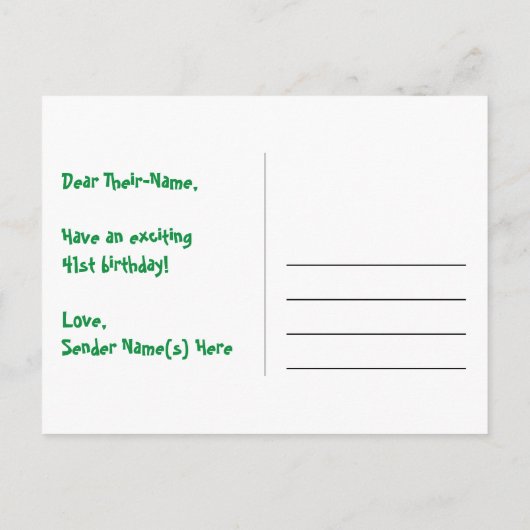 41誕生日:おもしろいハートパターン、レインボー41 ポストカード (裏面)