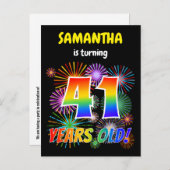 41誕生日-おもしろい花火、レインボールック"41" ポストカード (正面/裏面)