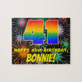 41誕生日:おもしろい、お祝カラフルい花火 ジグソーパズル (横)