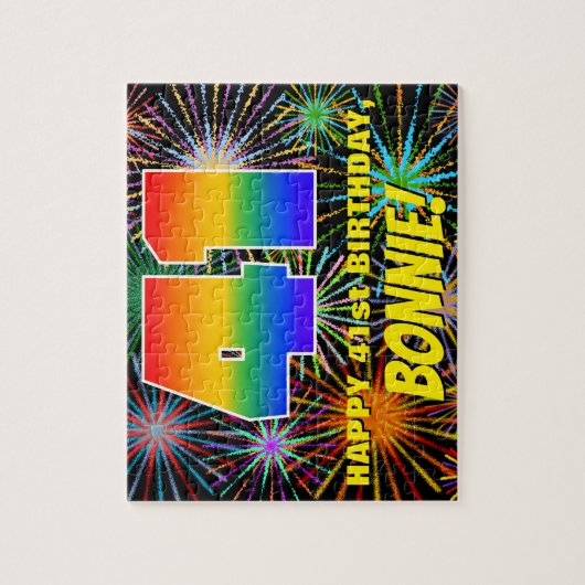 41誕生日:おもしろい、お祝カラフルい花火 ジグソーパズル (縦)