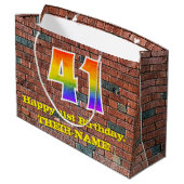 41誕生日:おもしろい、グラフィティインスパイアレインボーー# 41 ラージペーパーバッグ (裏面アングル)