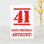 41誕生日:おもしろい、赤ゴムスタンプルックインスパイアス カード (黄色い花)