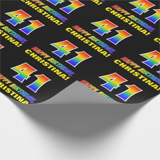 41誕生日:はっきりした、おもしろい、シンプル虹、虹41 ラッピングペーパー (角)