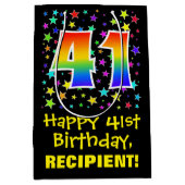 41誕生日:カラフルスターズパターン&レインボー41 ミディアムペーパーバッグ (正面)