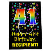 41誕生日:カラフルスターズパターン&レインボー41 ミディアムペーパーバッグ (裏面)