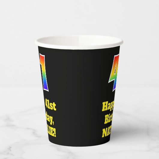 41誕生日:カラフル、おもしろい、エキサイティング、虹41 紙コップ (左)