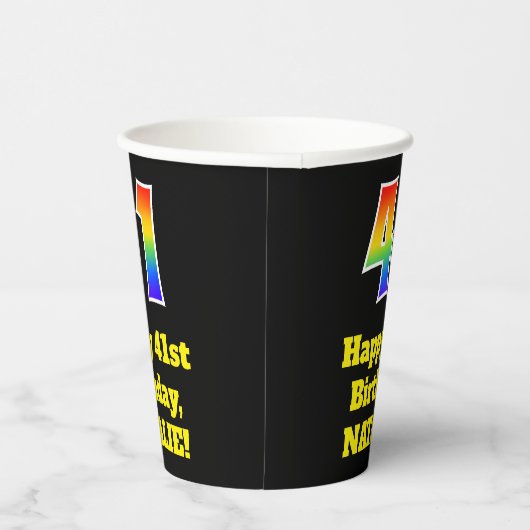 41誕生日:カラフル、おもしろい、エキサイティング、虹41 紙コップ (右)