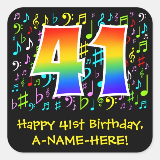 41誕生日:カラフルMusic Symbols, Rainbow 41 スクエアシール (正面)