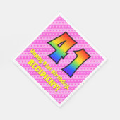 41誕生日:ピンクストライプのハート、レインボー# 41 スタンダードランチョンナプキン (角)