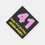 41誕生日:ピンクストライプ色のハートと"41" +名前 スタンダードランチョンナプキン (角)