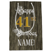 41誕生日:フェイク金ゴールドルック&ウッドフェイクパターン ミディアムペーパーバッグ (正面)