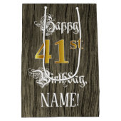 41誕生日:フェイク金ゴールドルック&ウッドフェイクパターン ミディアムペーパーバッグ (裏面)