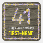 41誕生日:フローラ番号、フェイク木目、名前 スクエアシール (正面)