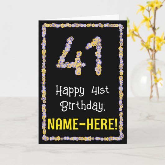 41誕生日:フローラ花数、名前をカスタムする カード (黄色い花)