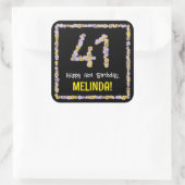 41誕生日:フローラ花数、名前をカスタムする スクエアシール (バッグ)