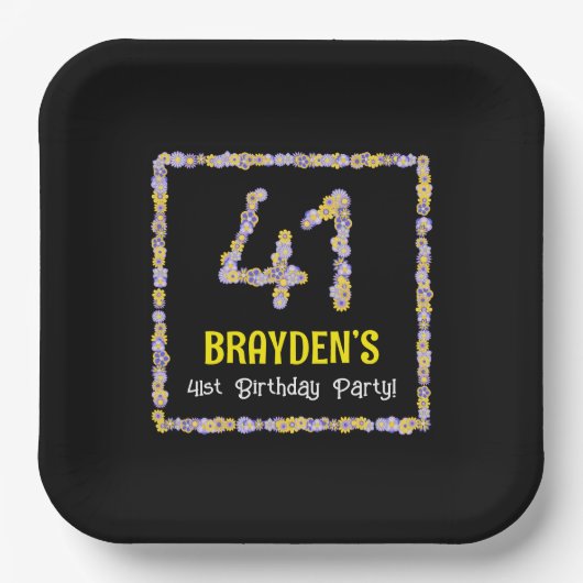 41誕生日:フローラ花数、名前をカスタムする ペーパープレート (正面)