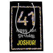 41誕生日:フローラ花数、名前をカスタムする ミディアムペーパーバッグ (正面)