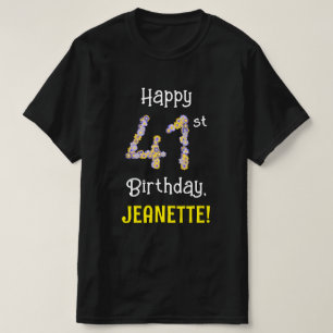 41誕生日:フローラ花数"41" +名前 Tシャツ