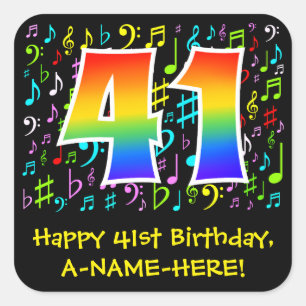 41誕生日:ミュージカラフルックシンボル，レインボー41 スクエアシール