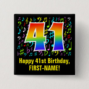 41誕生日:ミュージカラフルックシンボル,レインボー41 缶バッジ