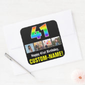 41誕生日：レインボー「41」、写真カスタムと名前 スクエアシール (封筒)