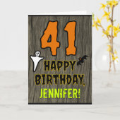 41誕生日:不気味ハロウィーンテーマ、名前をカスタムする カード (黄色い花)
