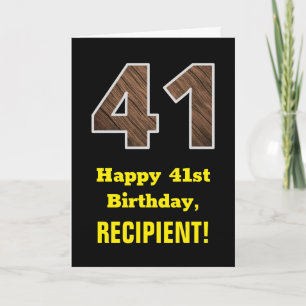 41誕生日:名前フェイク、木目パターン「41」 カード