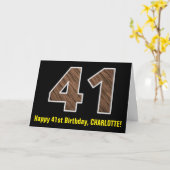 41誕生日:名前+フェイク木目パターン「41」 カード (黄色い花)