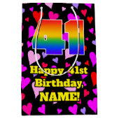 41誕生日:愛するハートパターン、虹# 41 ミディアムペーパーバッグ (正面)