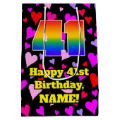 41誕生日:愛するハートパターン、虹# 41 ミディアムペーパーバッグ (裏面)