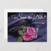 4171-軍隊ユニフォーム(バラとリングや輪付き) インビテーションポストカード (正面/裏面)