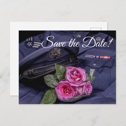 4171-軍隊ユニフォーム(バラとリングや輪付き) インビテーションポストカード (正面/裏面)