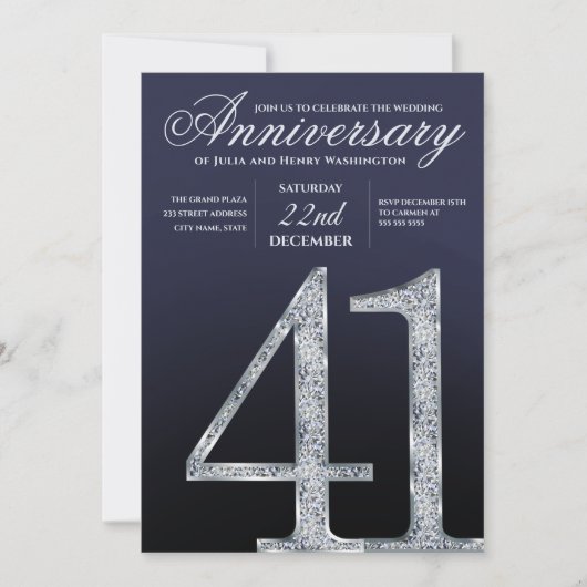 41st Anniversary Diamond Silver Navy Blue 招待状 (正面)