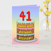 41st Birthday — Fun Cake & Candles, w/ Custom Name カード (黄色い花)