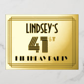 41st Birthday Party ~ Art Deco Style “41” + Name 箔招待状ポストカード (正面)