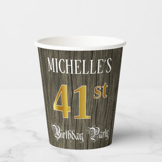 41st Birthday Party — Faux Gold & Faux Wood Looks 紙コップ (正面)