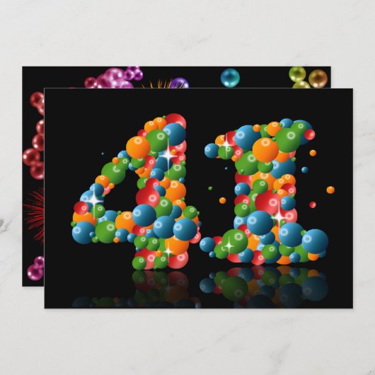 41th誕生日パーティー、泡とボール 招待状 (正面/裏面)