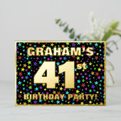 41th Birthday Party —おもしろいカラフル、Stars Pattern 箔招待状 (立ち正面)