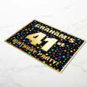 41th Birthday Party —おもしろいカラフル、Stars Pattern 箔招待状 (回転した状態)