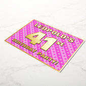 41th Birthday Party —おもしろいピンクのハートとストライプ 箔招待状 (回転した状態)