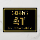 41th Birthday Party —アールデコスタイル「41」 +名前 箔招待状 (正面)