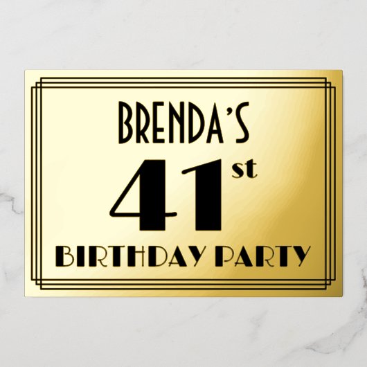 41th Birthday Party —アールデコ検索「41」 +名前 箔招待状 (正面)